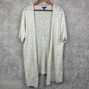 Eileen Fisher Hemp Cardigan Open Front‎ Knit Lightweight Ivory Womens XL Beachy